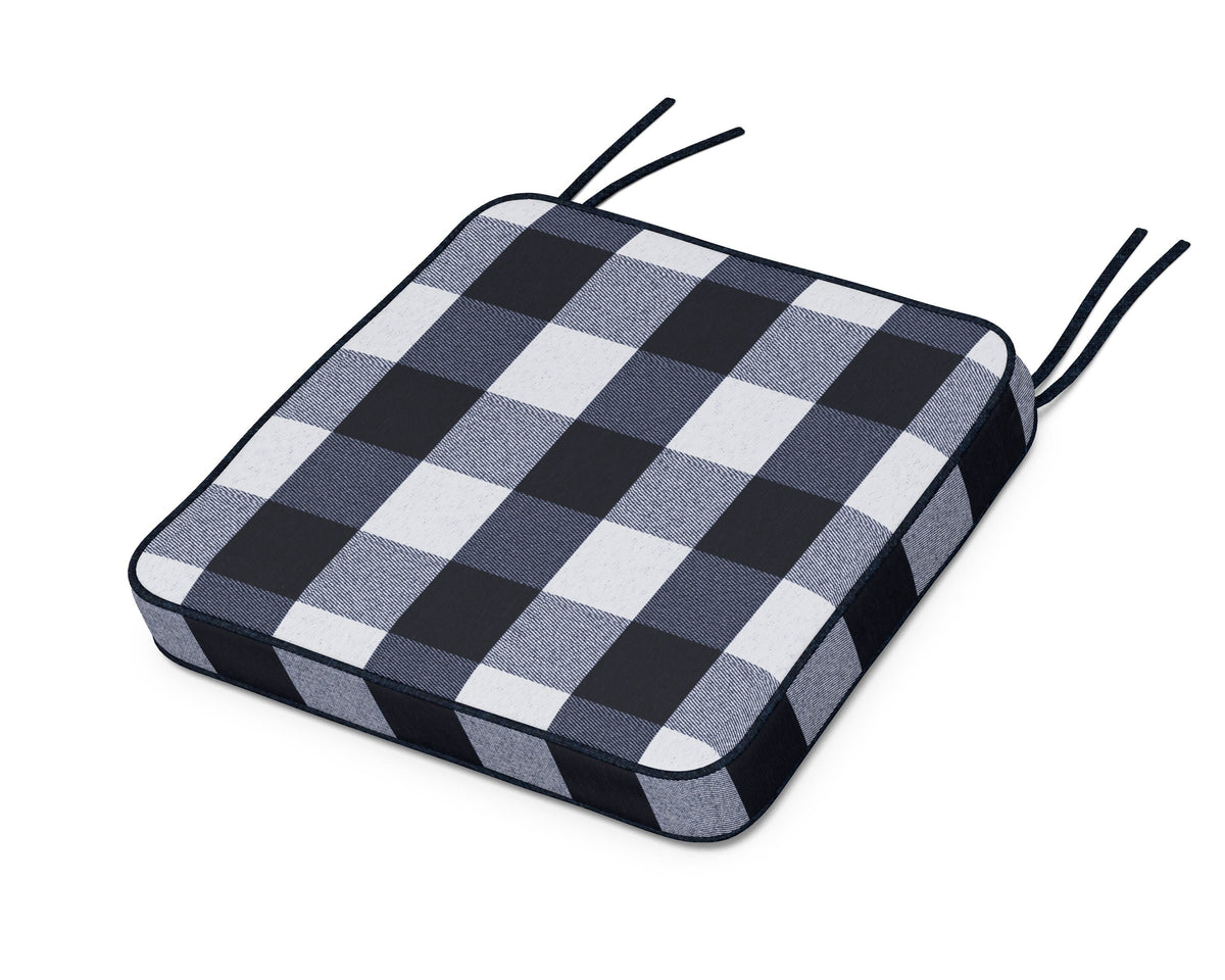 POLYWOOD Chinoiserie Side Chair Seat Cushion in Buffalo Plaid Marine Indigo