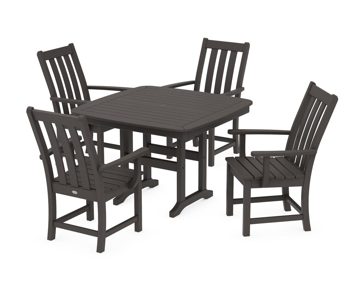 POLYWOOD Vineyard 5-Piece Dining Set with Trestle Legs - 44" Table in Vintage Coffee