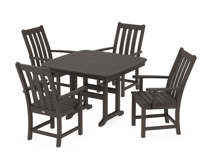 POLYWOOD Vineyard 5-Piece Dining Set with Trestle Legs - 44" Table in Vintage Coffee