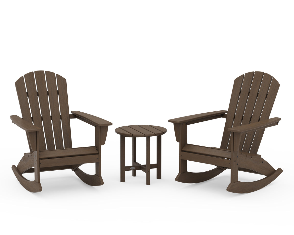 POLYWOOD Nautical 3-Piece Adirondack Rocking Chair Set in Kona