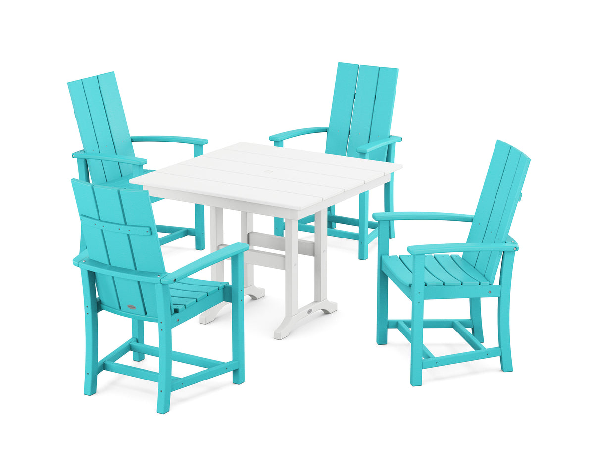 POLYWOOD Modern Adirondack 5-Piece Farmhouse Dining Set - 37" Table in Aruba / White
