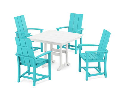 POLYWOOD Modern Adirondack 5-Piece Farmhouse Dining Set - 37" Table in Aruba / White
