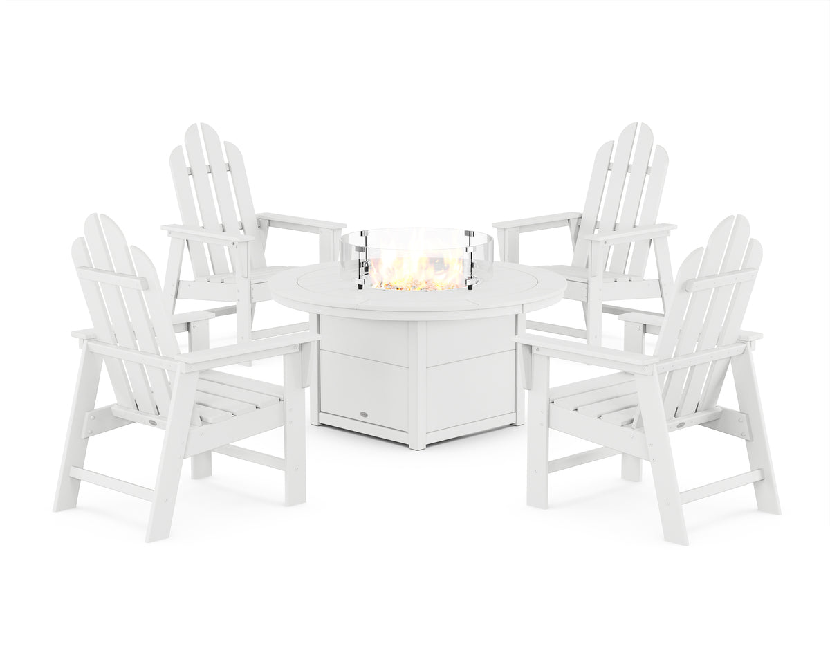POLYWOOD Long Island 4-Piece Upright Adirondack Conversation Set with Fire Pit Table in White