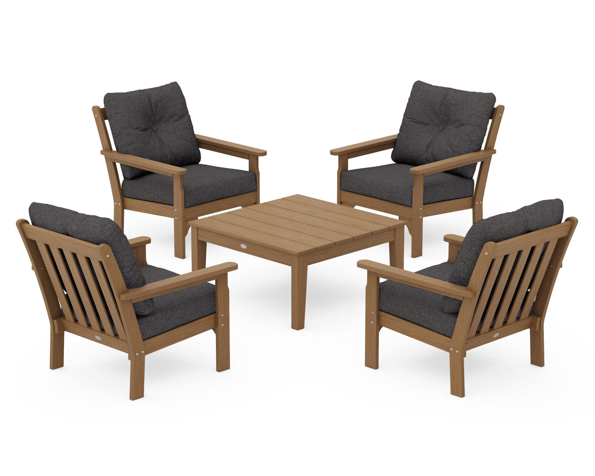POLYWOOD Vineyard 5-Piece Deep Seating Conversation Set in Natural / Ash Charcoal