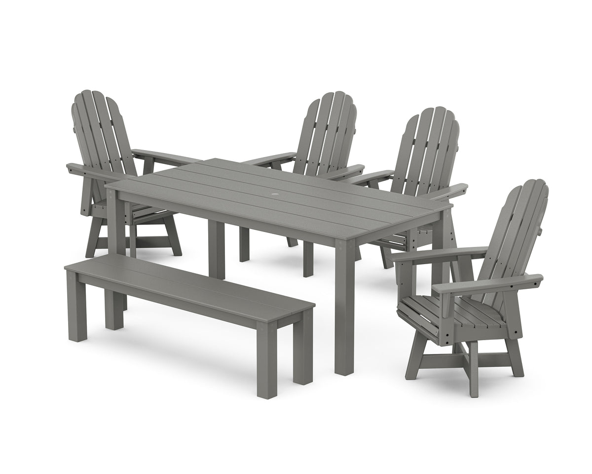 POLYWOOD Vineyard Curveback Adirondack 6-Piece Parsons Swivel Dining Set with Bench in Slate Grey