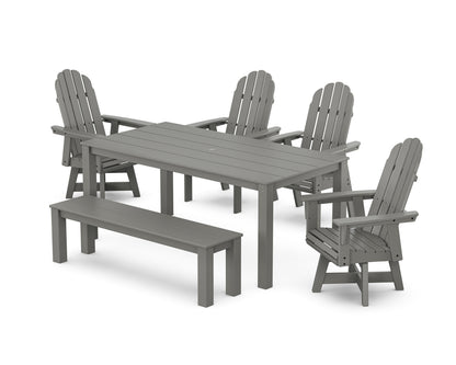 POLYWOOD Vineyard Curveback Adirondack 6-Piece Parsons Swivel Dining Set with Bench in Slate Grey