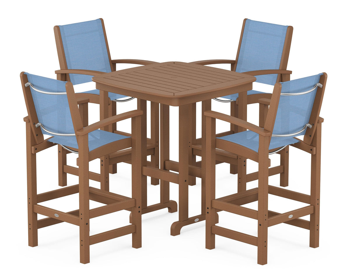 POLYWOOD Coastal 5-Piece Bar Set in Teak / Poolside