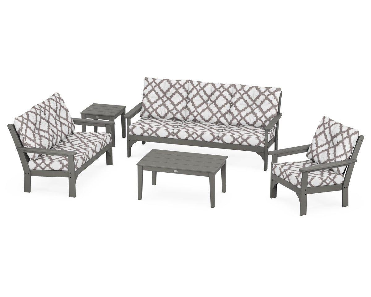 POLYWOOD Vineyard 5-Piece Deep Seating Set with Sofa in Slate Grey / Trellis Grey Mist
