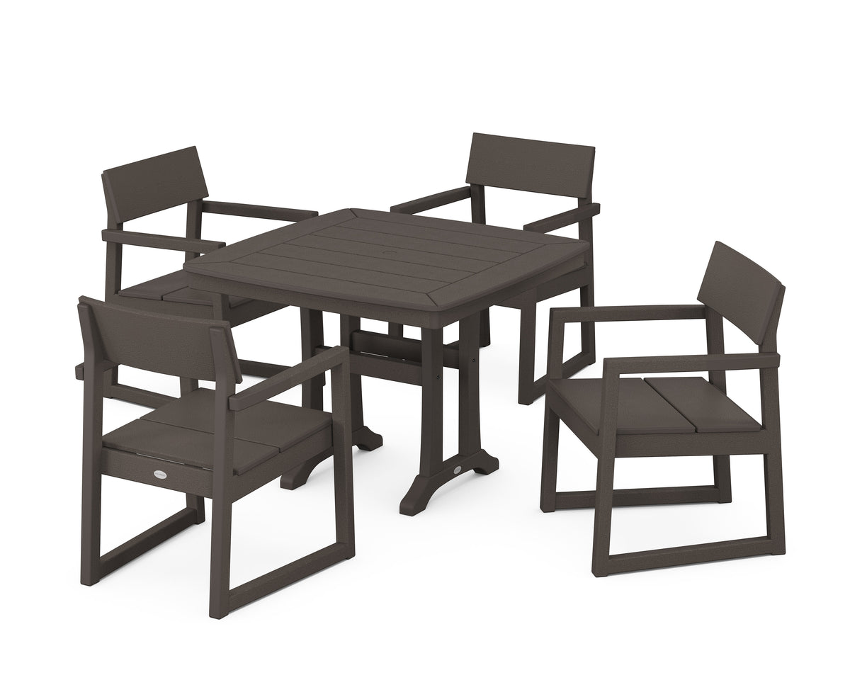 POLYWOOD EDGE 5-Piece Dining Set with Trestle Legs (Nautical Trestle 37" Table) in Vintage Coffee