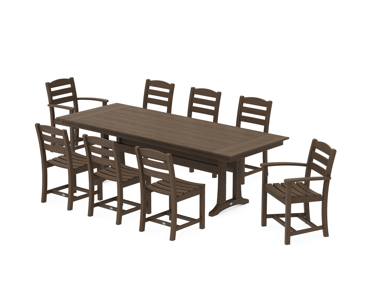 POLYWOOD La Casa Café 9-Piece Farmhouse Dining Set with Trestle Legs in Kona