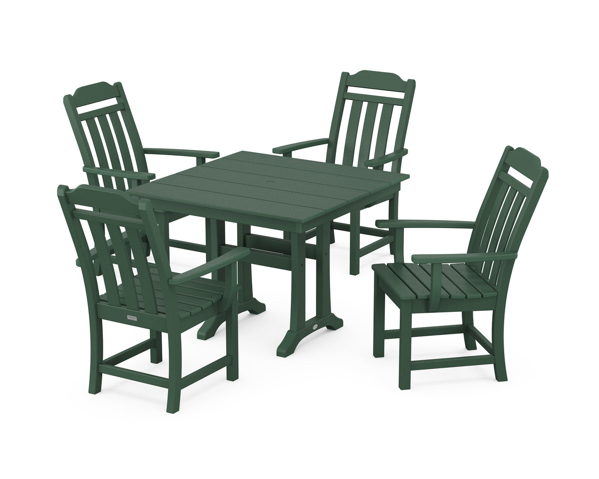 POLYWOOD Cottage 5-Piece Farmhouse Dining Set with Trestle Legs in Green