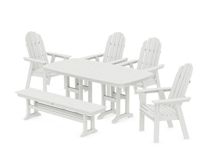 POLYWOOD Vineyard Curveback Adirondack Chair 6-Piece Dining Set with Bench in Vintage White