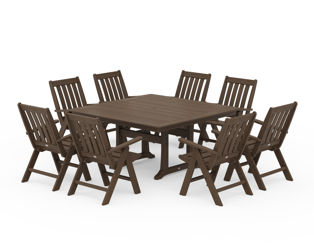 POLYWOOD Vineyard Folding Chair 9-Piece Square Dining Set with Trestle Legs in Kona
