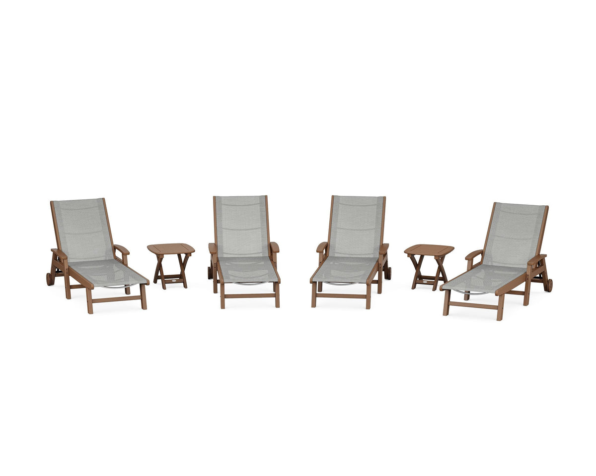 POLYWOOD Coastal Chaise 6-Piece Set with Wheels in Teak / Metallic