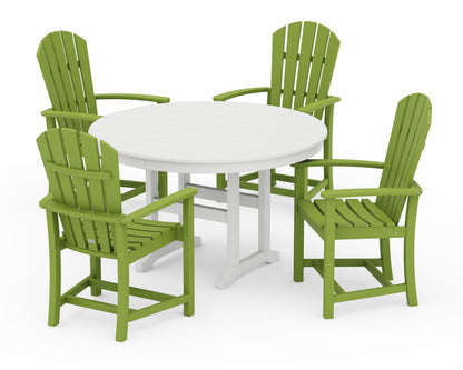 POLYWOOD Palm Coast 5-Piece Round Farmhouse Dining Set in Lime / White