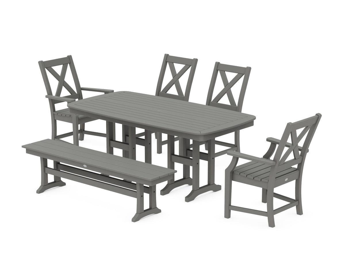 POLYWOOD Braxton 6-Piece Dining Set with Bench - 37" x 72" Table in Slate Grey