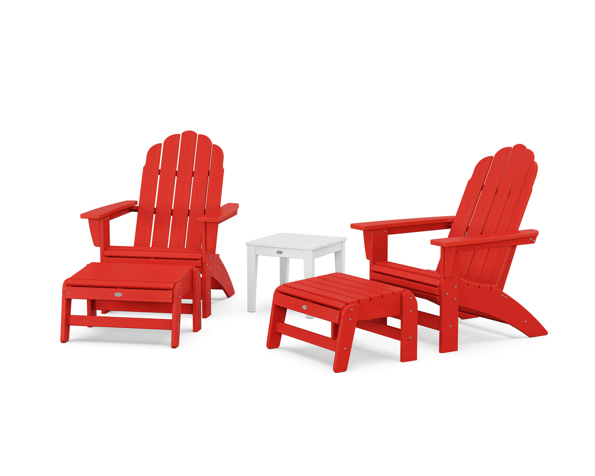 POLYWOOD 5-Piece Vineyard Grand Adirondack Set in Sunset Red / White
