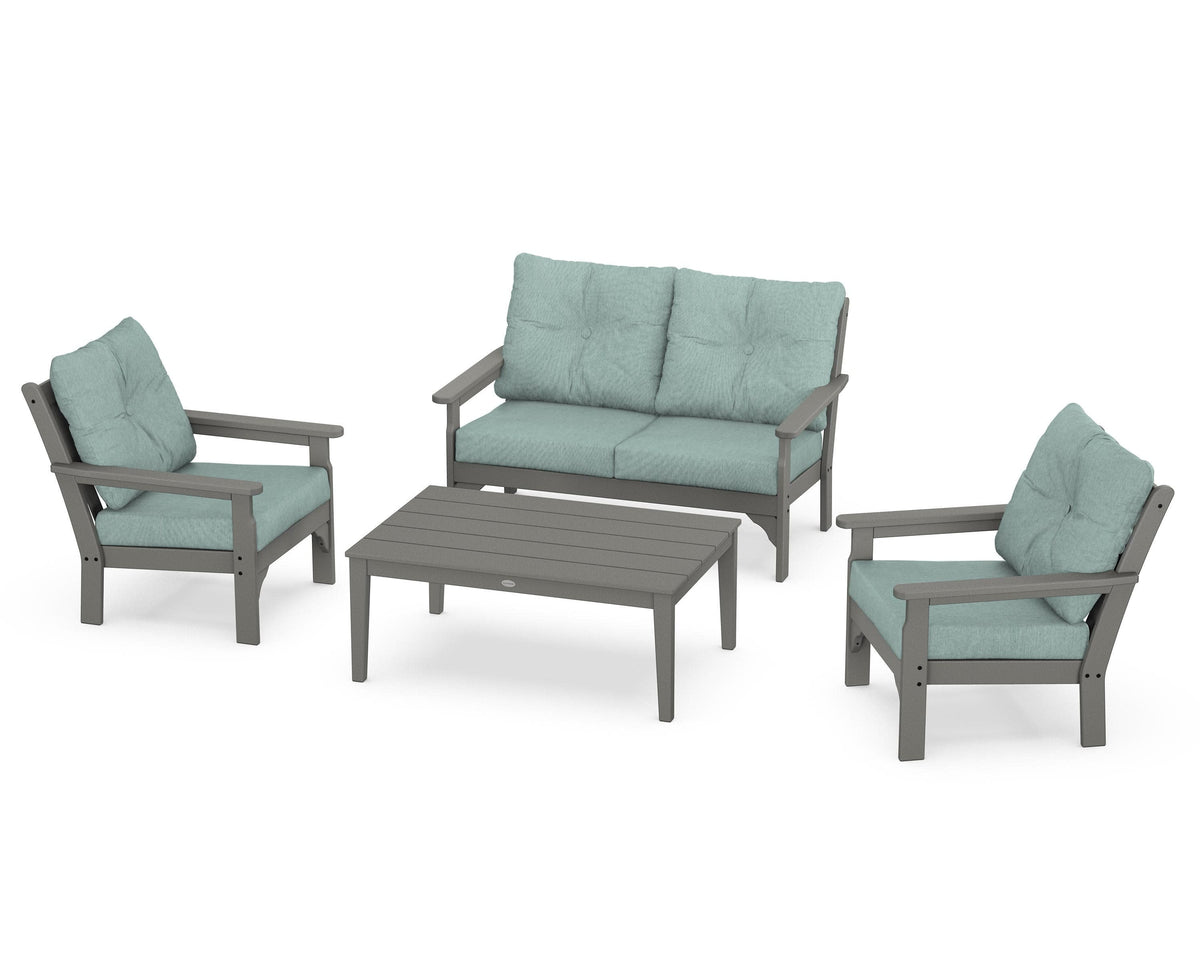 POLYWOOD Vineyard 4-Piece Deep Seating Set with Two Chairs and Loveseat in Slate Grey / Glacier Spa