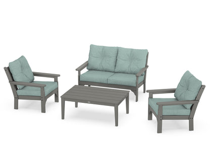 POLYWOOD Vineyard 4-Piece Deep Seating Set with Two Chairs and Loveseat in Slate Grey / Glacier Spa