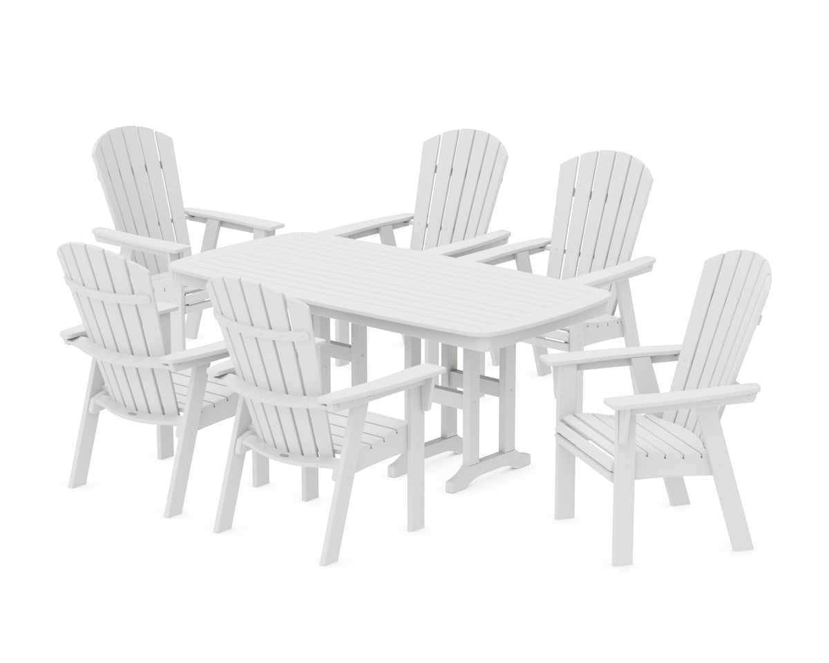 POLYWOOD Nautical Curveback Adirondack 7-Piece Dining Set in Vintage White