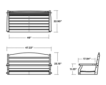 POLYWOOD Savannah 48" Swing dimension drawing with width, depth and height measurements