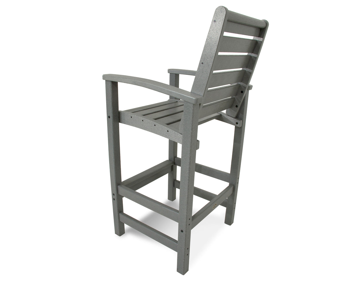 Angled view of the POLYWOOD Signature Bar Chair in Slate Grey