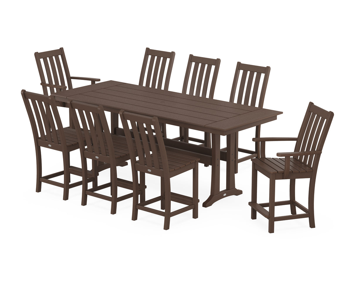 POLYWOOD Vineyard 9-Piece Farmhouse Counter Set with Trestle Legs in Mahogany