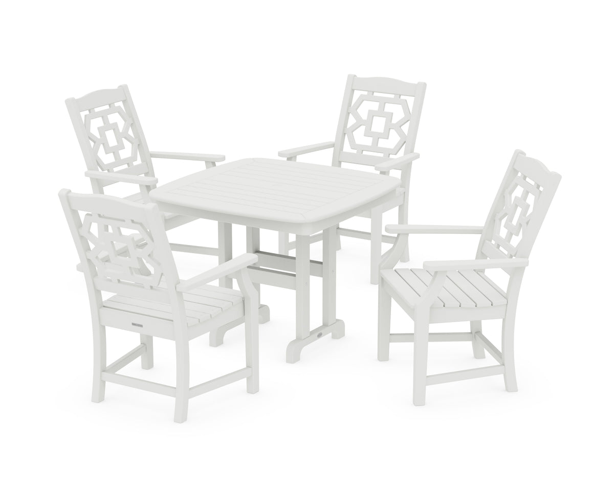 POLYWOOD Chinoiserie 5-Piece Dining Set in Vintage White