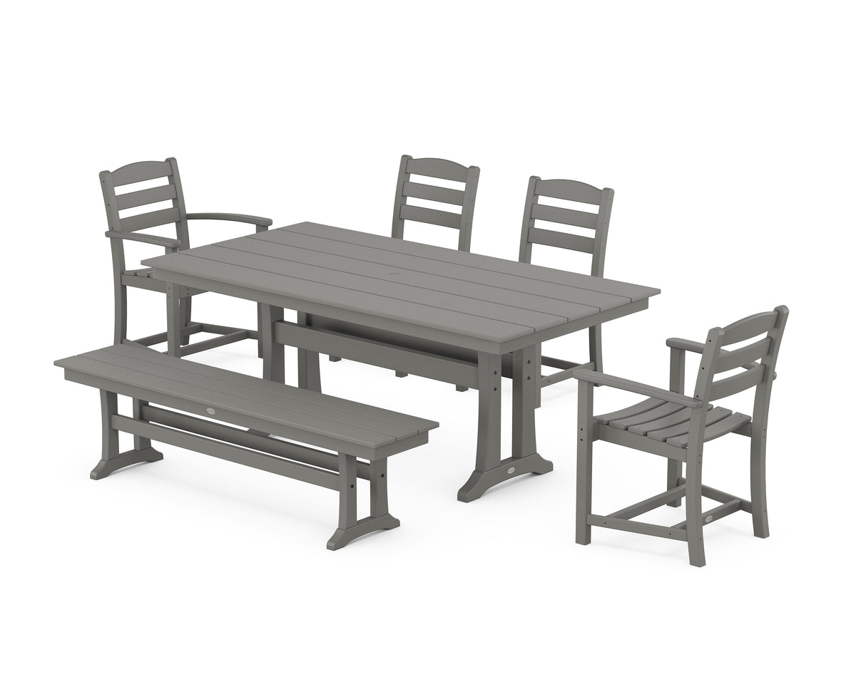 POLYWOOD La Casa Café 6-Piece Farmhouse Dining Set with Trestle Legs in Slate Grey