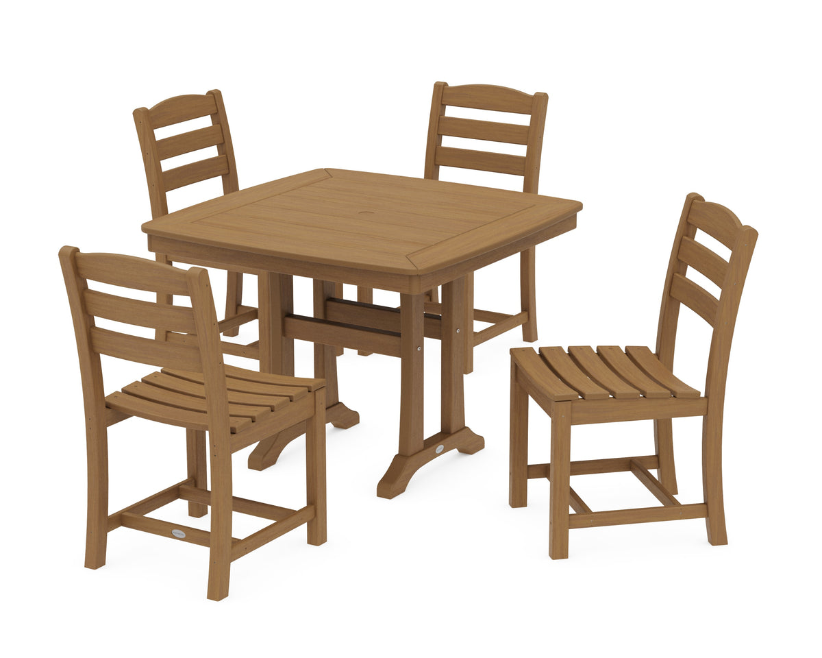 POLYWOOD La Casa Café Side Chair 5-Piece Dining Set with Trestle Legs - 37" Table in Natural