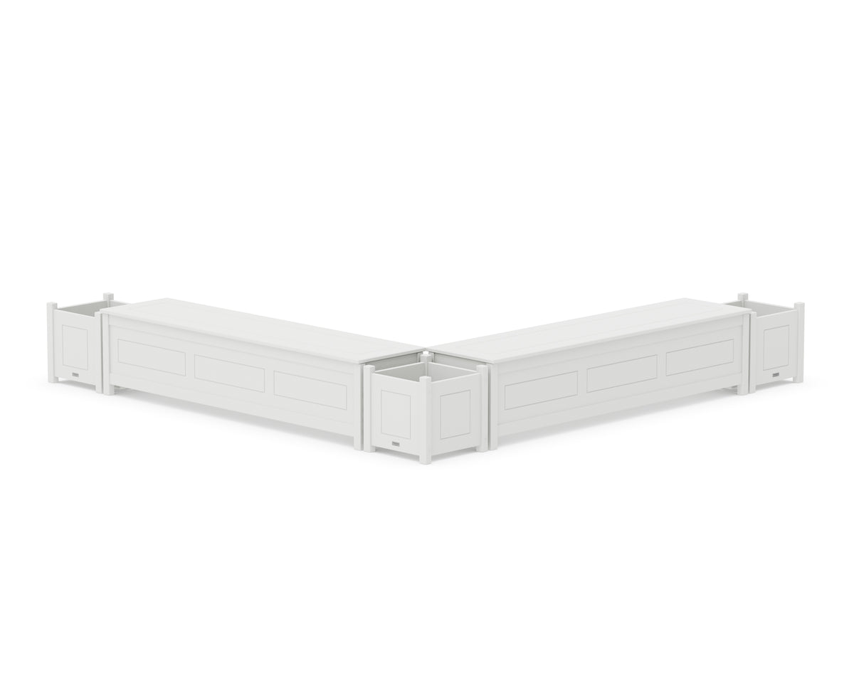 POLYWOOD 72" Country Living L-Shaped Planter Storage Bench Corner Set in White