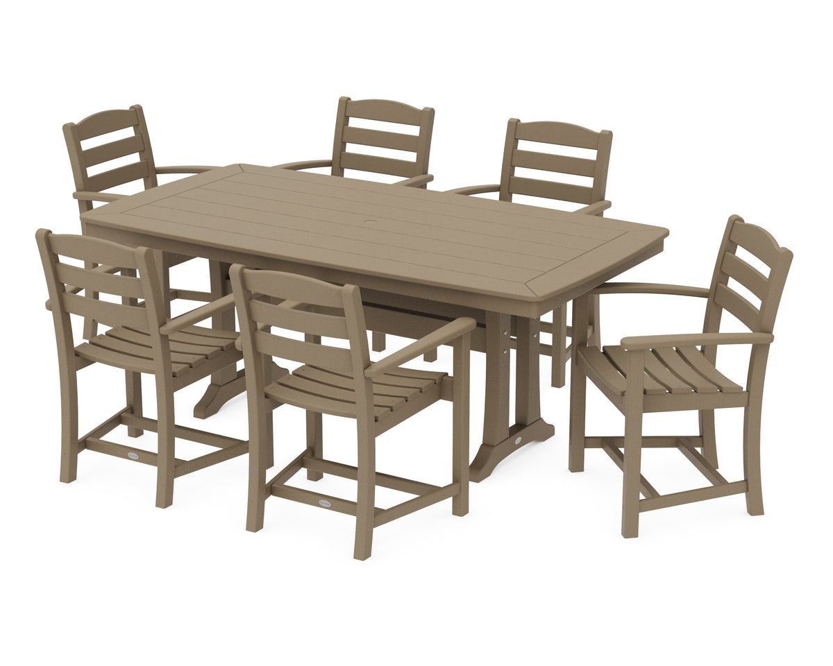 POLYWOOD La Casa Café 7-Piece Arm Chair Dining Set with Trestle Legs in Vintage Sahara