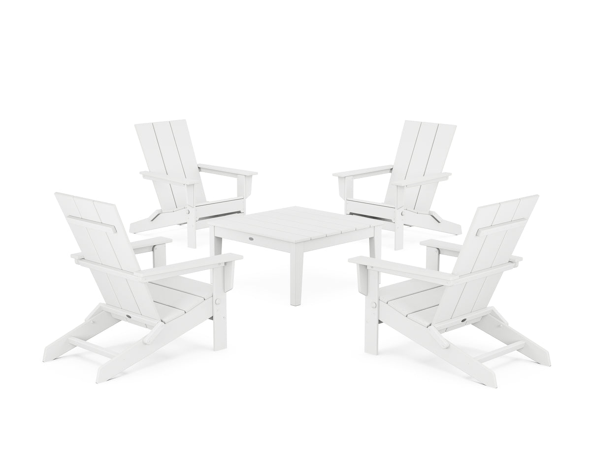 POLYWOOD 5-Piece Modern Studio Folding Adirondack Chair Conversation Group in White