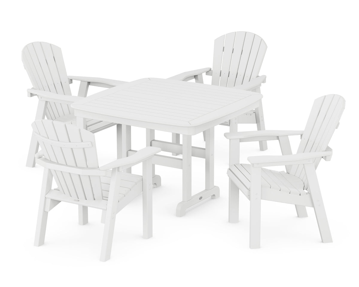 POLYWOOD Seashell 5-Piece Dining Set with Trestle Legs - 44" Table in White