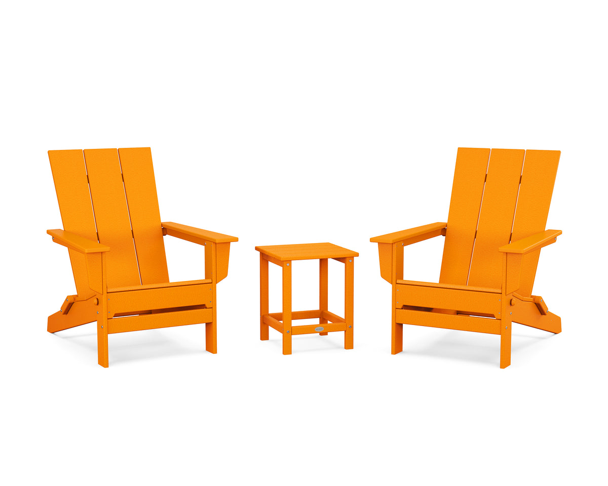 POLYWOOD 3-Piece Modern Studio Folding Adirondack Set in Tangerine