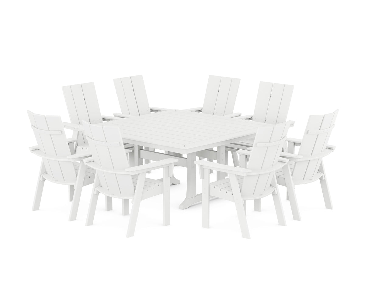 POLYWOOD Modern Curveback Adirondack 9-Piece Square Dining Set with Trestle Legs in White