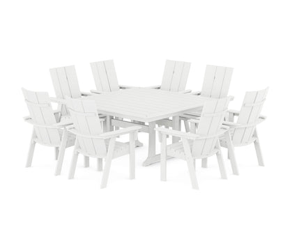 POLYWOOD Modern Curveback Adirondack 9-Piece Square Dining Set with Trestle Legs in White