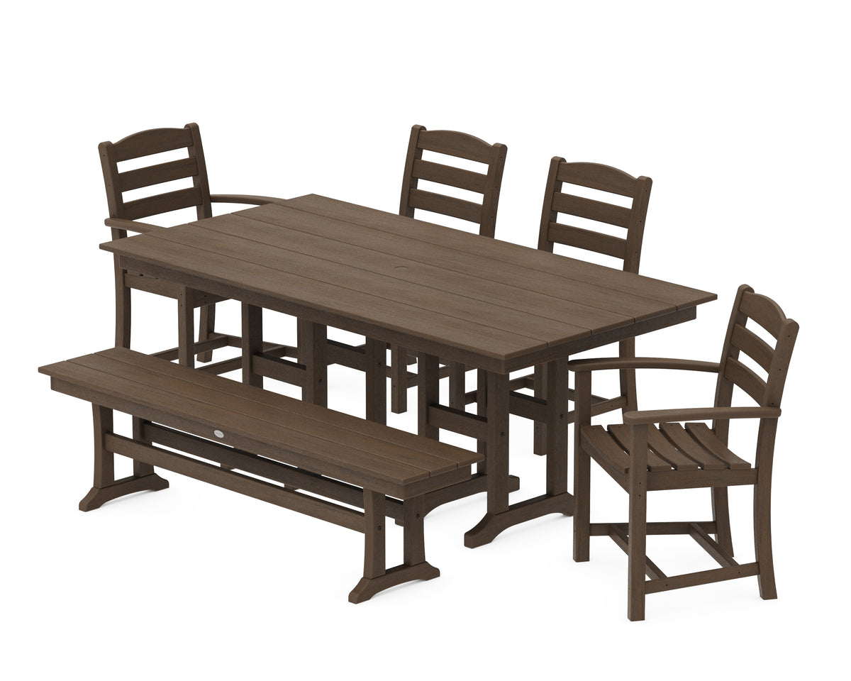 POLYWOOD La Casa Café 6-Piece Farmhouse Dining Set with Bench in Kona