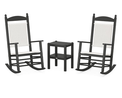 POLYWOOD Jefferson 3-Piece Woven Rocker Set in Black / White Loom