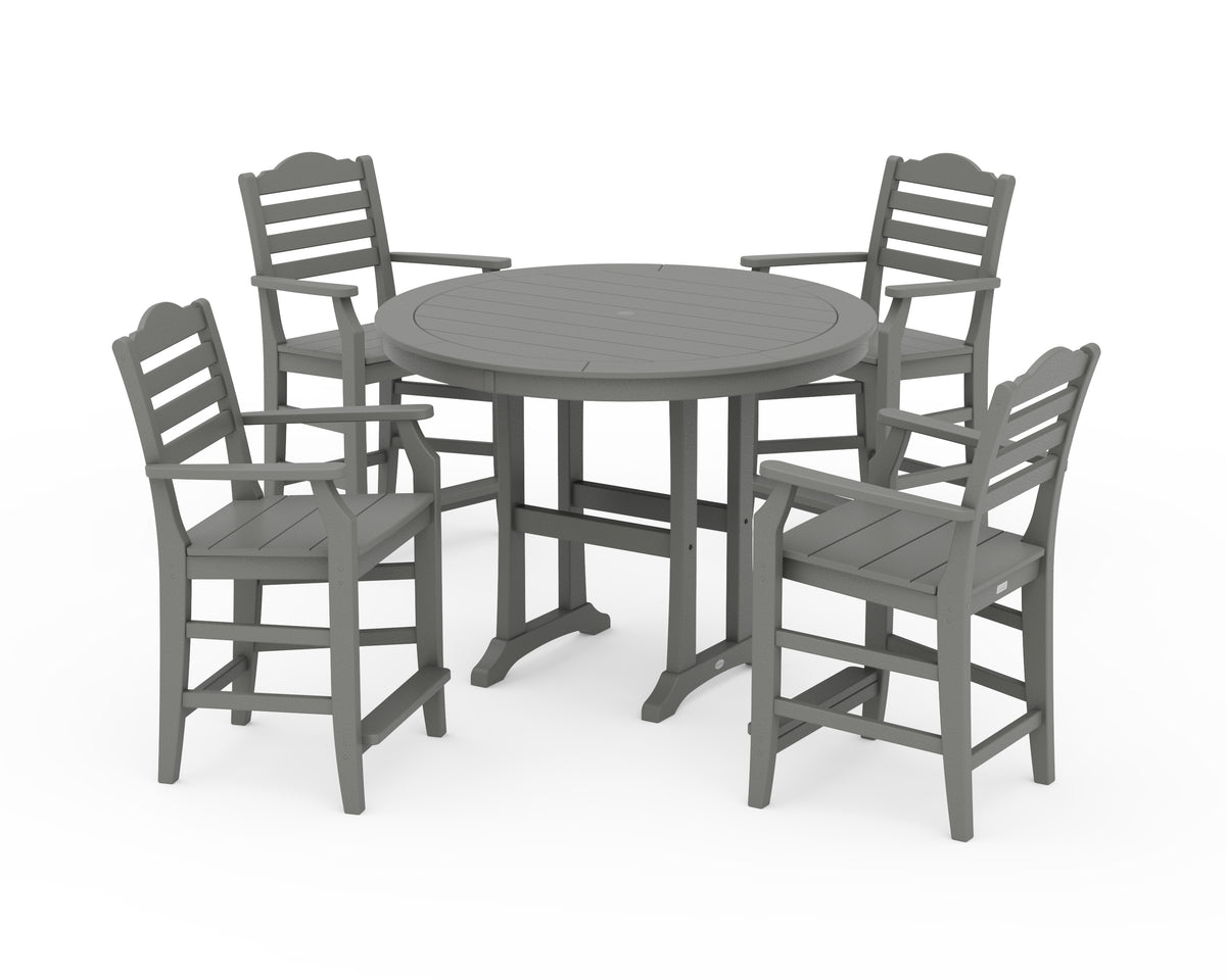 POLYWOOD Savannah 5-Piece Round Counter Set in Slate Grey