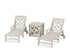 POLYWOOD Chinoiserie 3-Piece Chaise Set with Umbrella Stand Accent Table in Sand