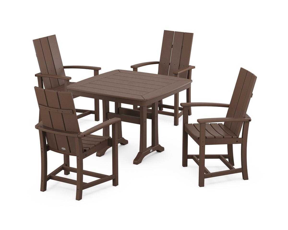 POLYWOOD Modern Adirondack 5-Piece Dining Set with Trestle Legs with Modern Adirondack Dining Chair in Mahogany