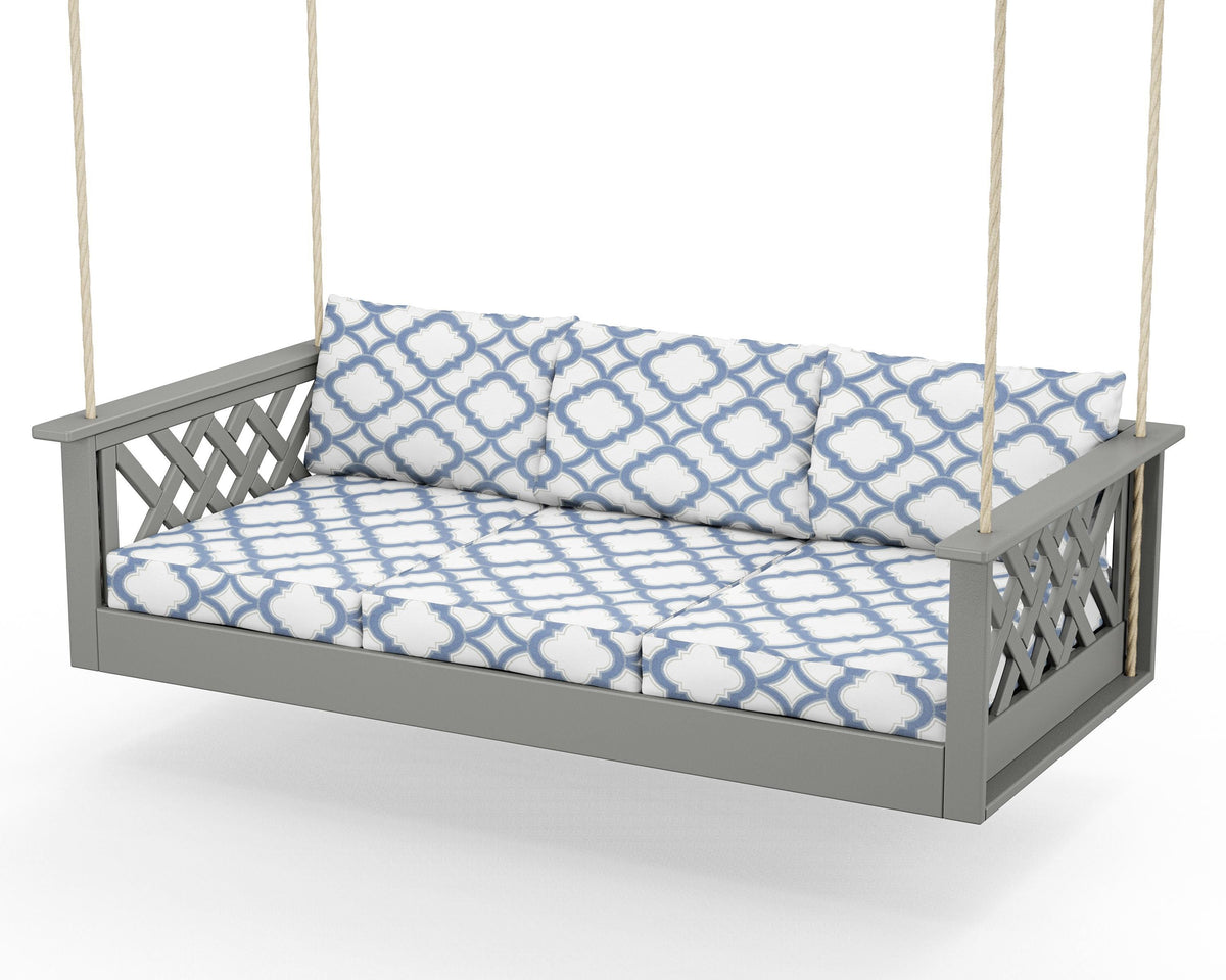 POLYWOOD Wovendale Daybed Swing in Slate Grey / Trellis Sky Blue