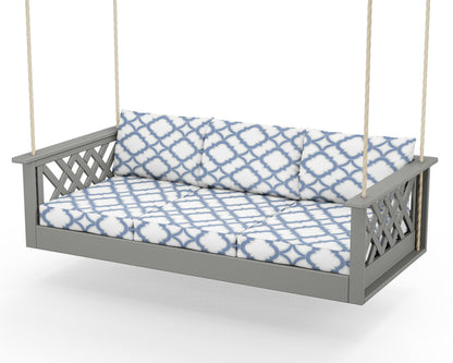 POLYWOOD Wovendale Daybed Swing in Slate Grey / Trellis Sky Blue