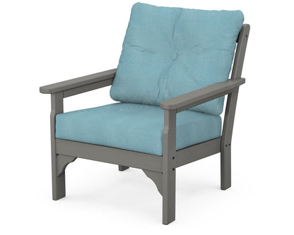 POLYWOOD Vineyard Deep Seating Chair in Slate Grey / Lattice Sky Blue