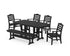 POLYWOOD Savannah 6-Piece Farmhouse Dining Set with Bench with Nautical 37" x 72" Dining Table in Black