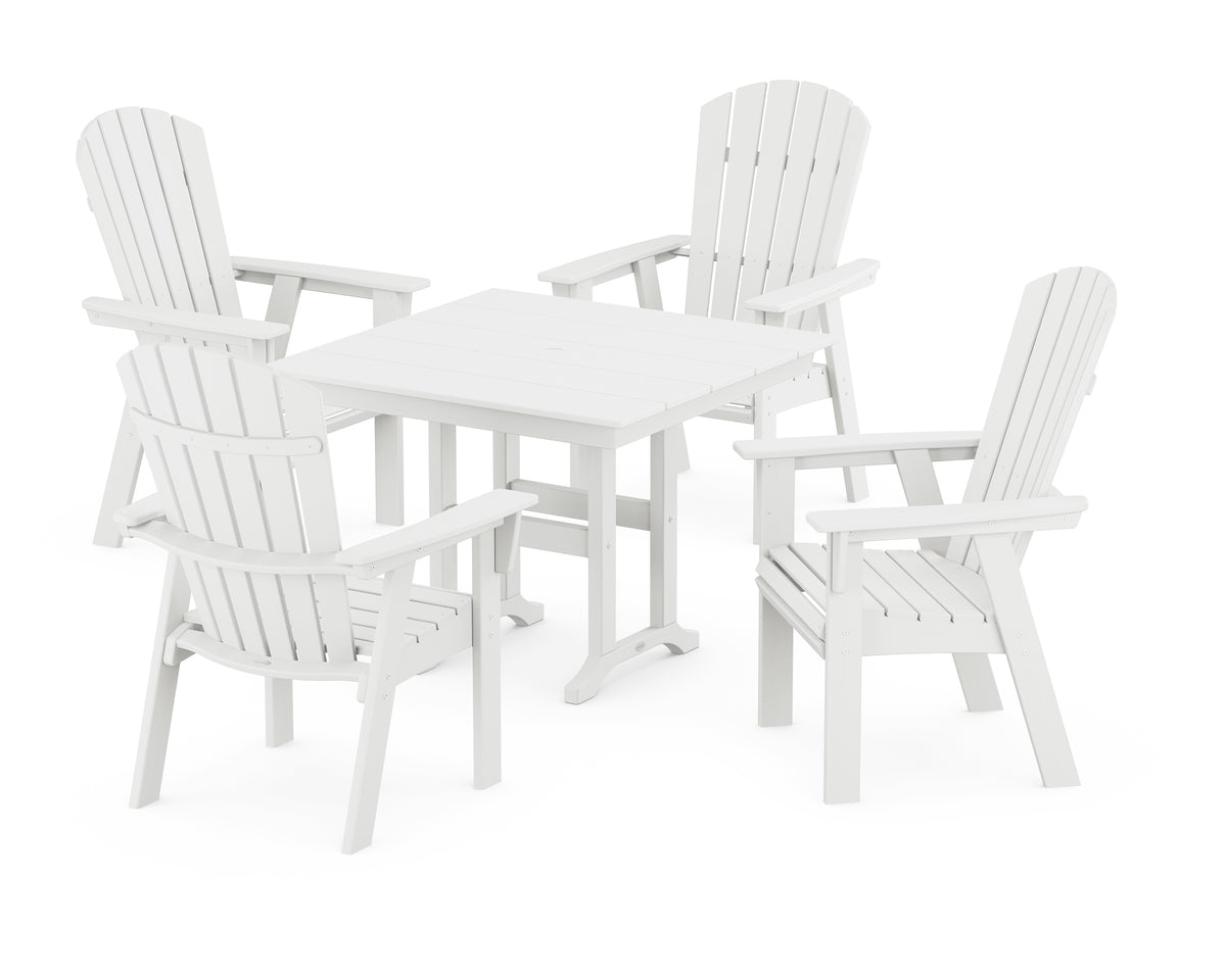POLYWOOD Nautical Curveback Adirondack 5-Piece Farmhouse Dining Set in Vintage White