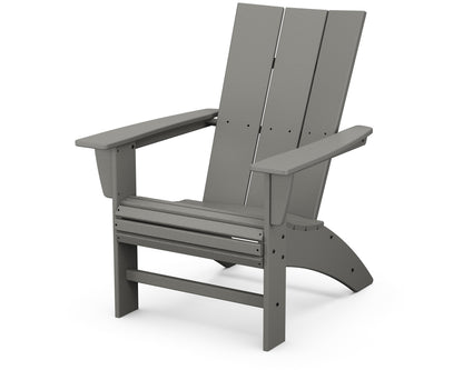 Alternate view of the POLYWOOD Modern Curveback Adirondack 5-Piece Conversation Set with Fire Pit Table in Slate Grey