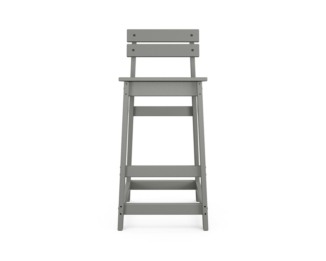 Angled view of the POLYWOOD Modern Studio Plaza Lowback Bar Chair in Slate Grey