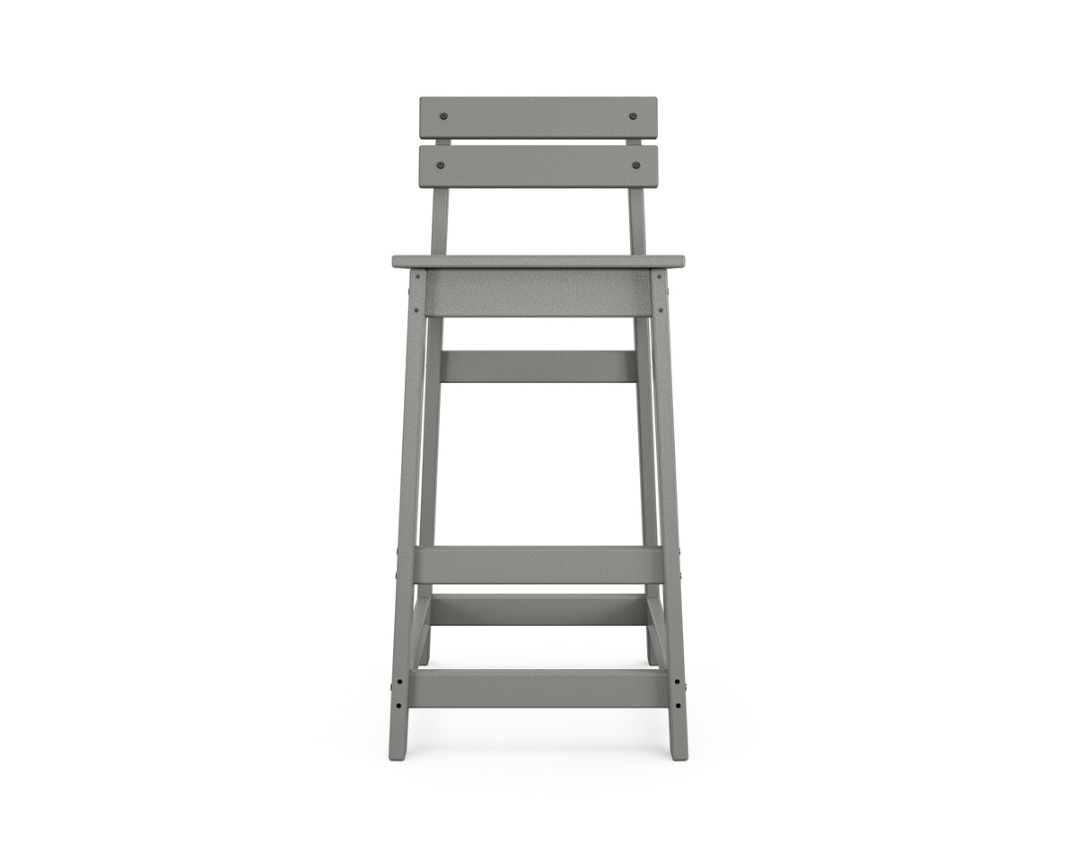 Angled view of the POLYWOOD Modern Studio Plaza Lowback Bar Chair in Slate Grey